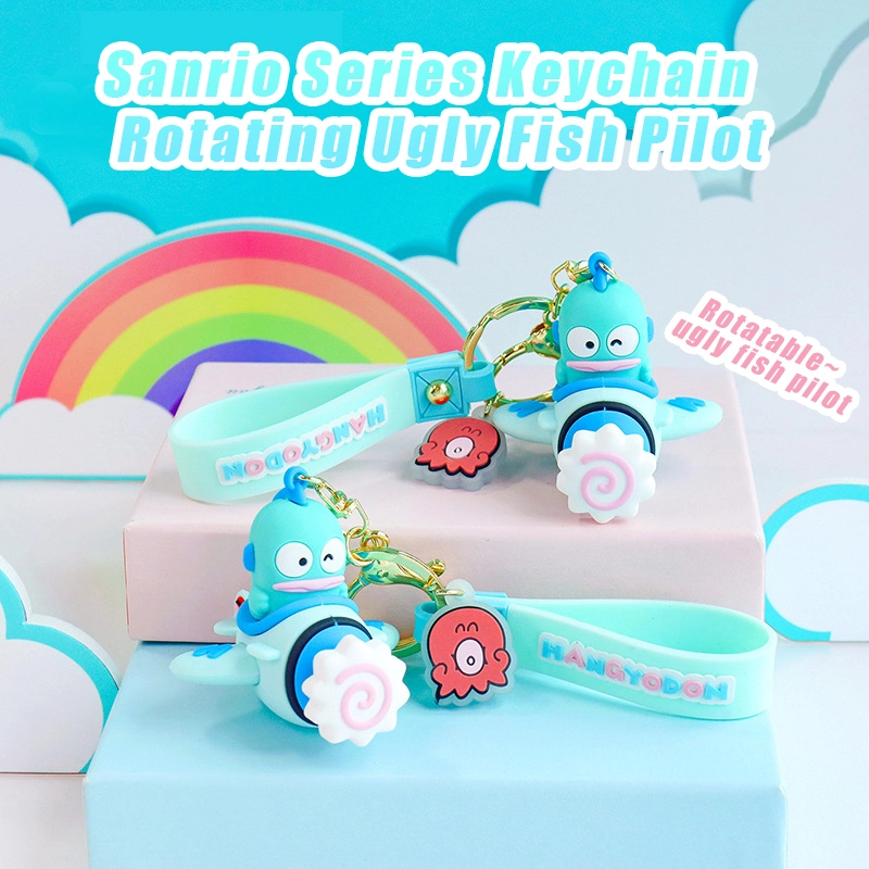 Genuine Sanrio rotating ugly fish pilot keychain cute fun couple bag pendant exquisite gift wholesale 1