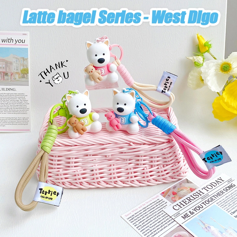 Latte bagel west highland dog pvc doll hand rope clasp personality_exquisite couple bag pendant car key chain 1