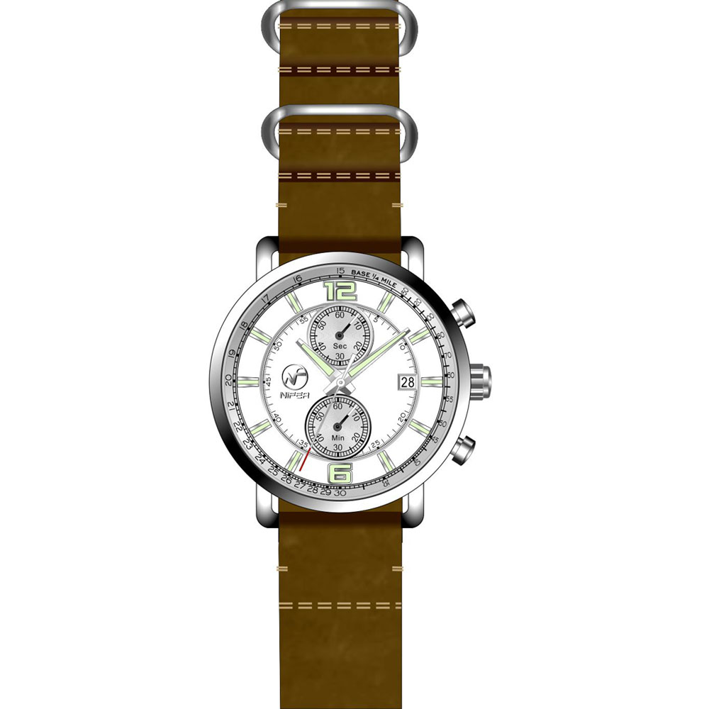 La venta caliente modificó el reloj multifuncional del reloj del calendario para requisitos particulares de la correa de cuero del cuarzo de la prenda impermeable de los hombres 1