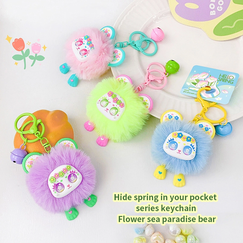 Hidden spring into the pocket series of flowers and sea paradise bear fur ball keychain pendant plush bag gift source 1