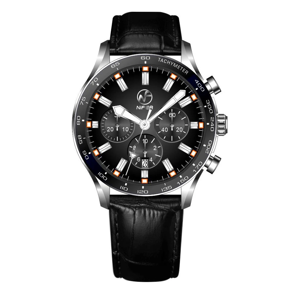 Orologio da uomo Cronografo multifunzionale per il tempo libero in pelle, orologio da uomo al quarzo di lusso, orologio impermeabile 1