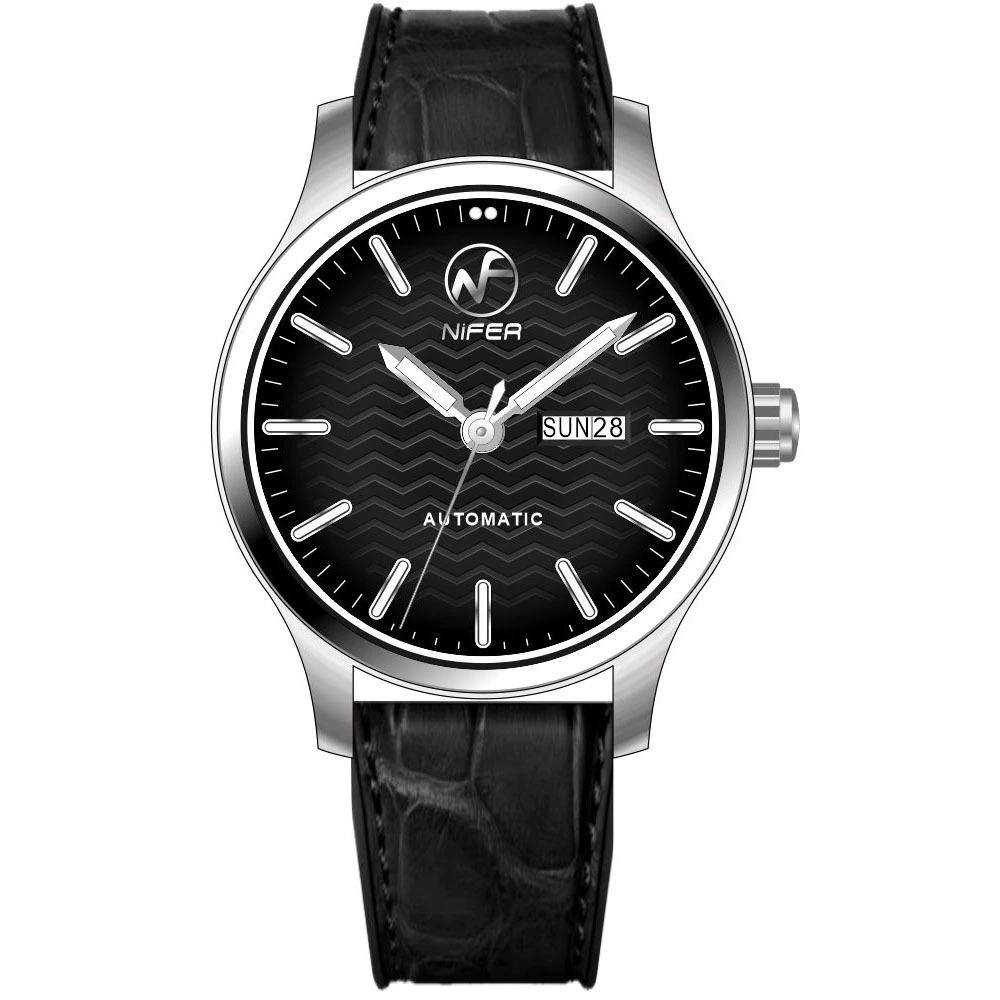 Orologio meccanico da uomo in acciaio inossidabile con cinturino in vera pelle premium classico da uomo personalizzato 1