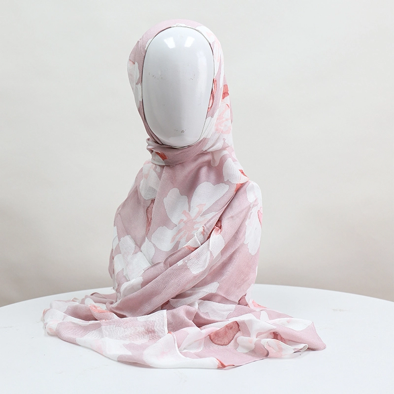 Jilbab Muslim Modal Cetak Kustom Syal Wanita Syal Modal Viscose Lembut Ringan Kain Cetak 1