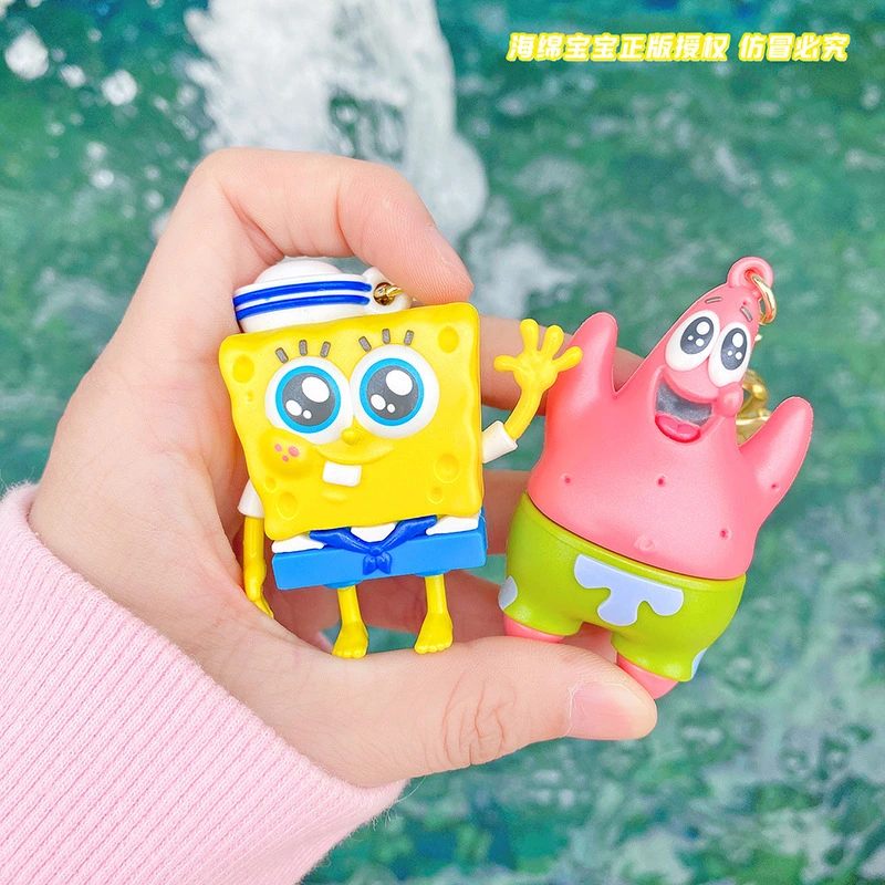 Wholesale gifts genuine creative cartoon SpongeBob SquarePants Patrick silicone keychain doll students schoolbag pendant 1