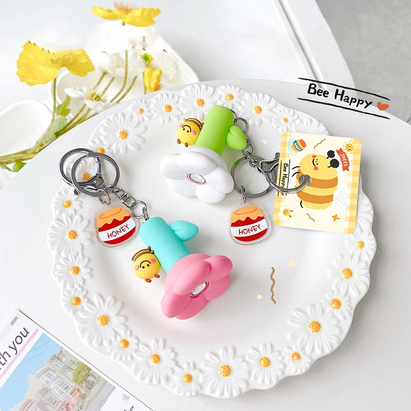 Cute bee series bee honey flashlight keychain creative cartoon multifunctional car bag pendant 1