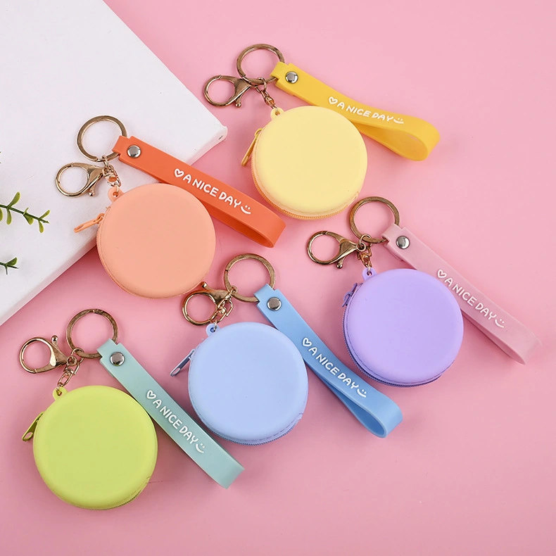 Silicone round coin purse solid color earphone data cable lipstick storage bag Portable travel zipper key bag 1
