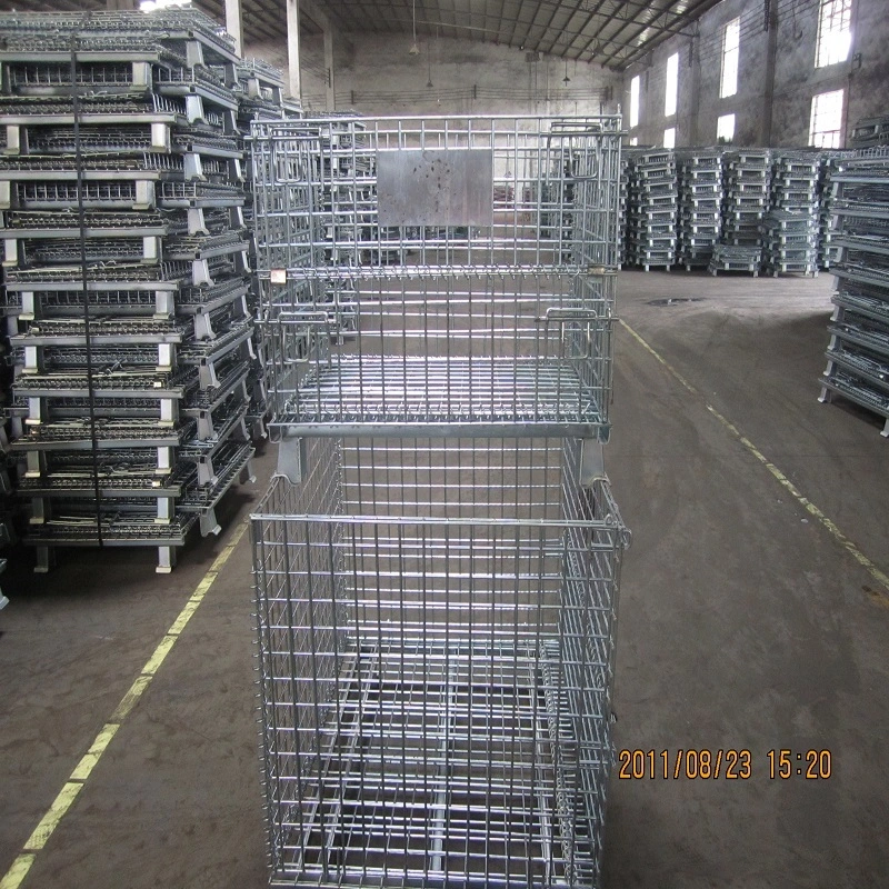 Heavy Foldable Wire Mesh Metal Pallet Folding Warehouse Storage Cages Metal Stackable Steel Storage Pallet Cage 1