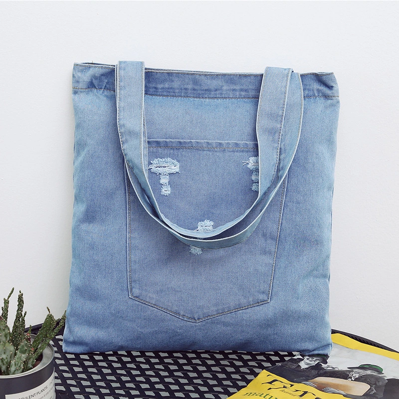 Wholesale new canvas tote bag female simple art students class canvas bag large capacity denim shoulder bag 1
