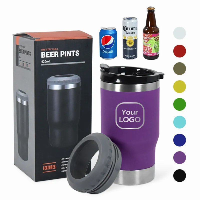 Konvini Enfriador de latas de acero inoxidable con aislamiento de doble pared 4 en 1 de 14 oz ZY-32 1