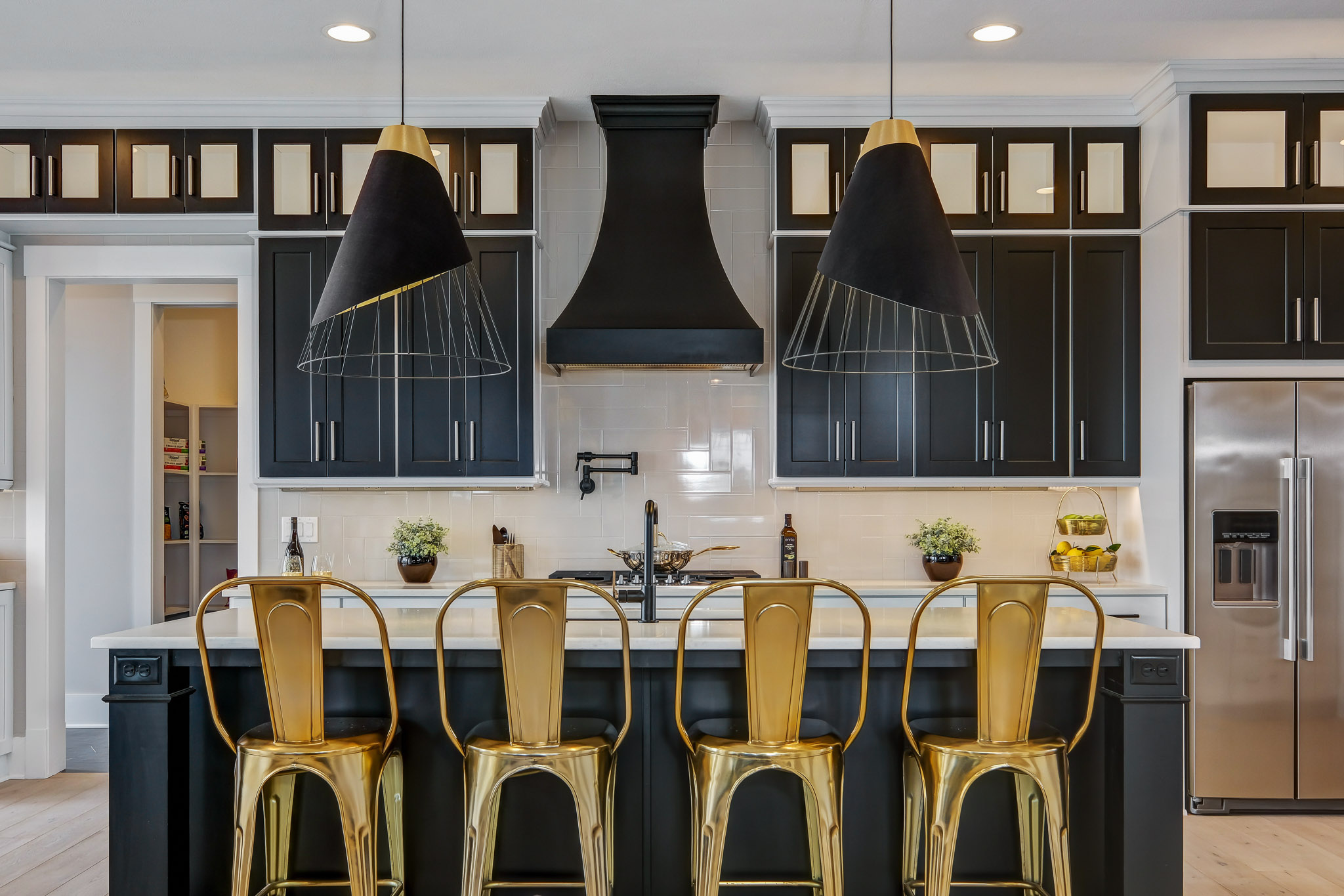 Two Tone Black Matte Lacquer and Timber Wood Kitchen Cabinet with ...