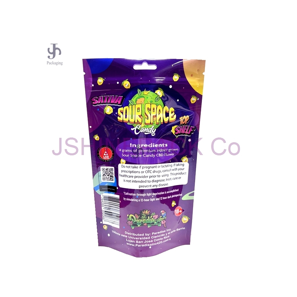 28 g kunstvoll bedruckte wiederverschließbare Doypack-Mylar-Beutel für Sour Space Candy | JSHINEPACK 1