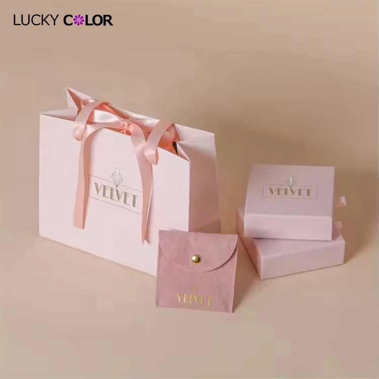 Custom Jewelry Gift Box Small Ribbon Premium Pink Jewelry Drawer Box With Jewelry Bag 1