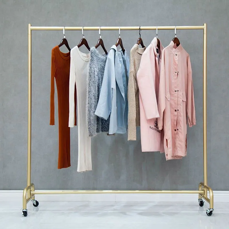 Steel Clothes Hanger Organizer Garment Rack Heavy Duty Rail with Wheel Clothes Storage Rack 1