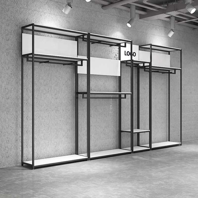 Retail Garment Shops Mounted Garment Stand With Wood Shelf Garment Display Rack Clothing Garment Display Rack 1