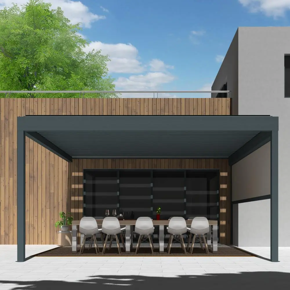 Pergola retrátil deslizante e dobrável em alumínio com persianas de alumínio Yongdi bioclimático 1