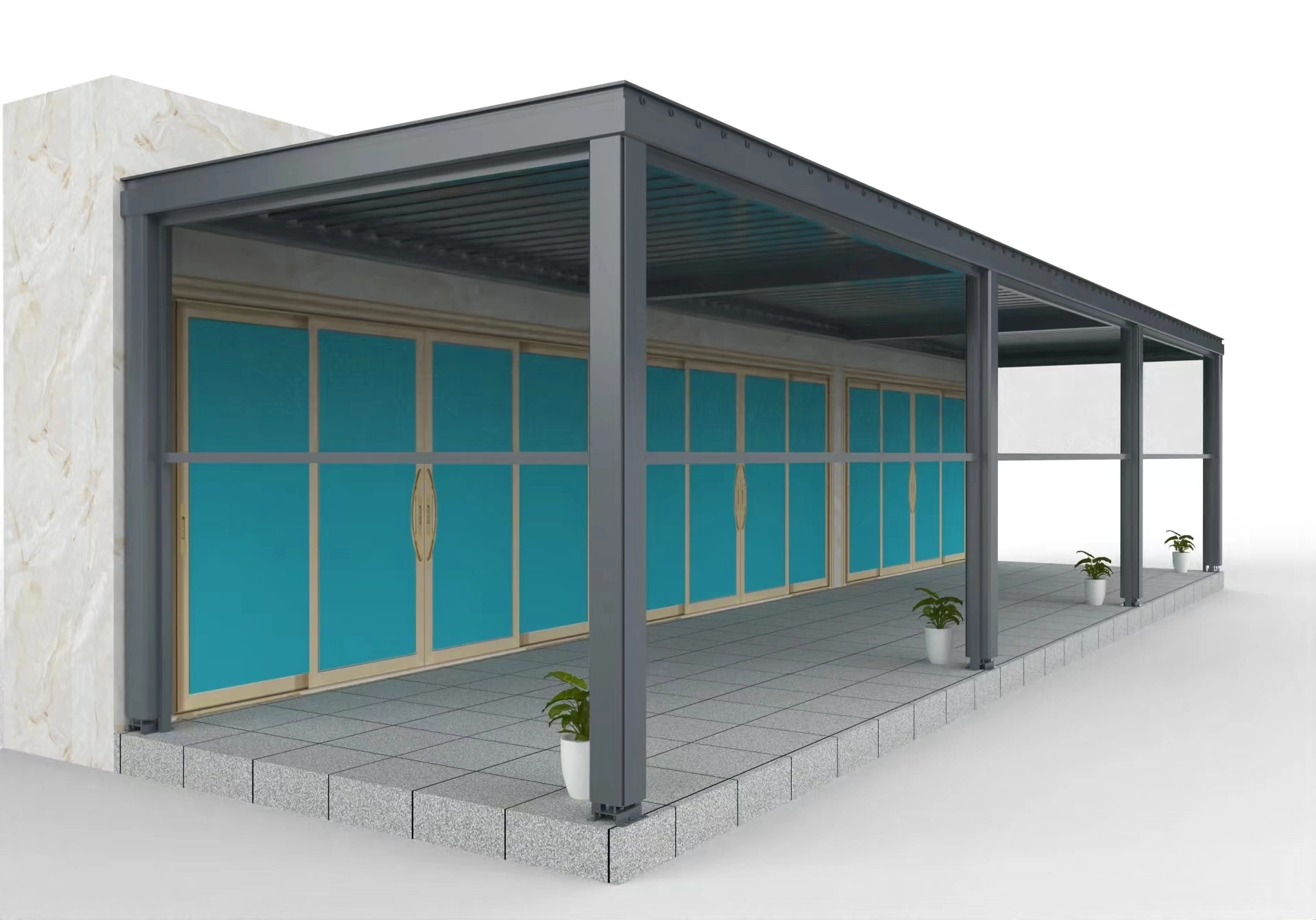 Pérgola eléctrica retráctil Yongdi, venta al por mayor, pérgolas modernas, pérgola de sombreado motorizada de aluminio Exterior 1