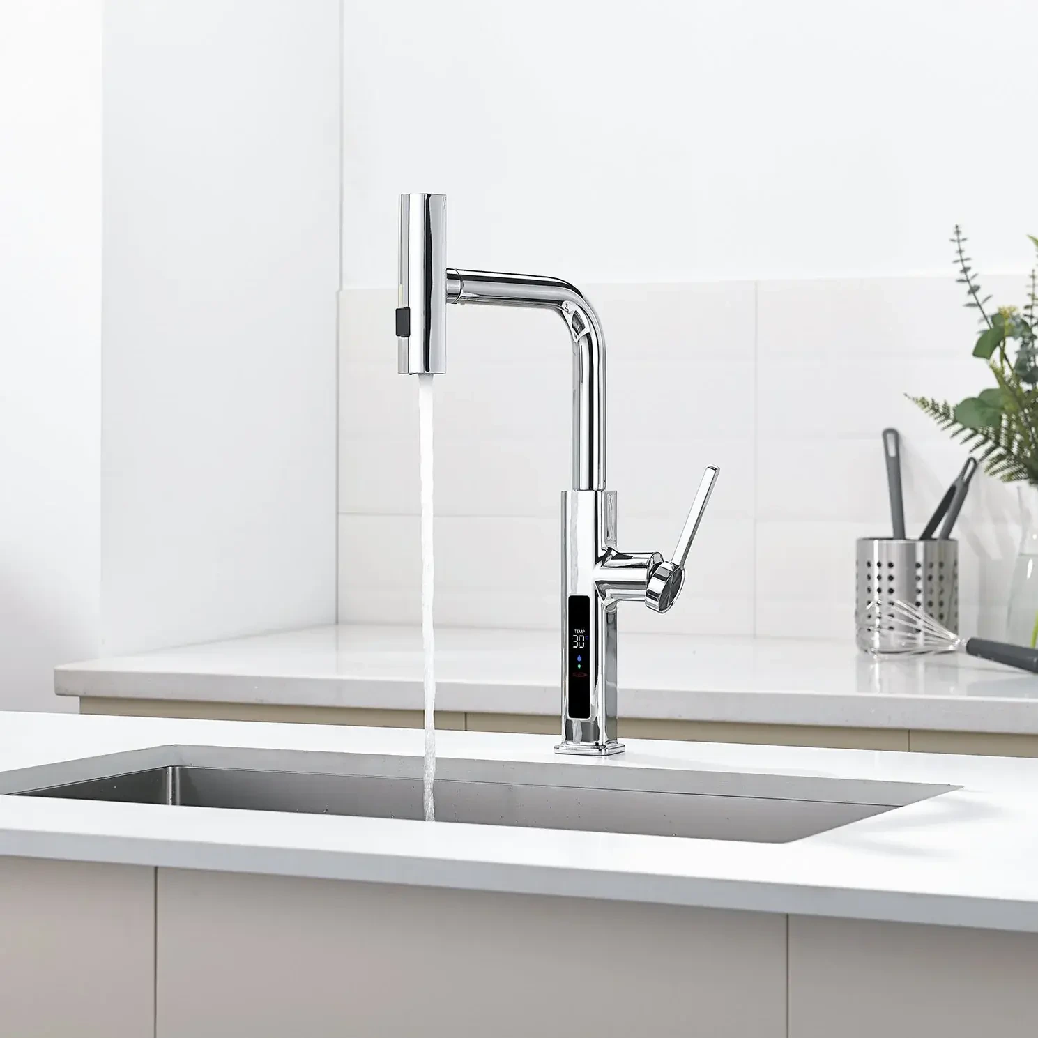 Torneira extraível de cozinha definitiva com display de temperatura e controle de temperatura 1