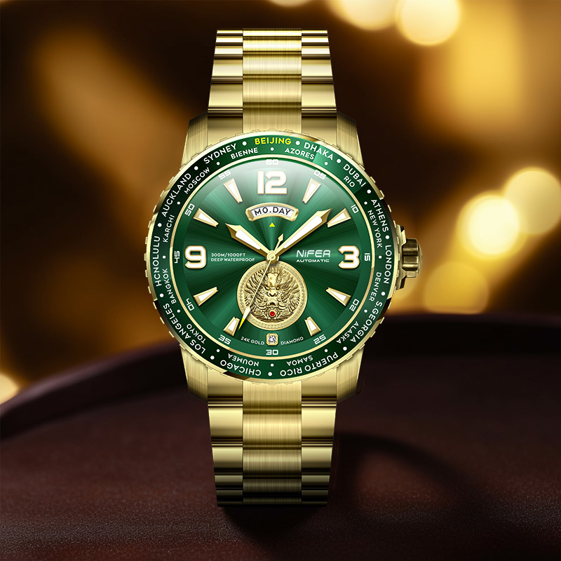 New Mens Stainless Steel Band Ring Mechanical Automatic Chinese Dragon Design Mens Luxury Watch 1