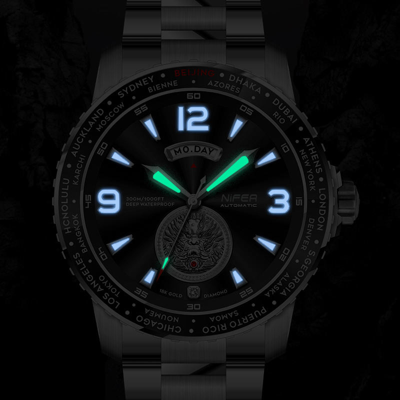 New Mens Stainless Steel Band Ring Mechanical Automatic Chinese Dragon Design Mens Luxury Watch 3