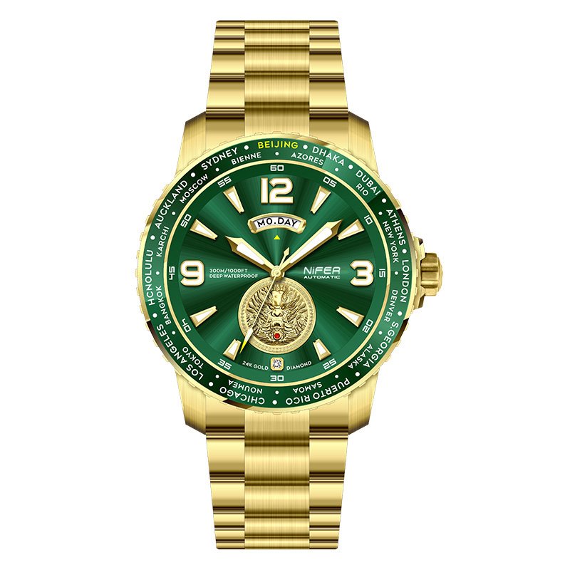 New Mens Stainless Steel Band Ring Mechanical Automatic Chinese Dragon Design Mens Luxury Watch 5