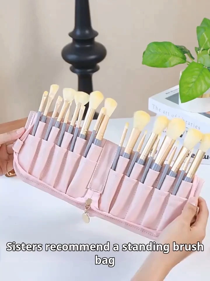 Nueva bolsa de almacenamiento para lápices de cejas para mujer, bolsa plegable de viaje para brochas de maquillaje, bolsa de belleza de gran capacidad para mujer 1
