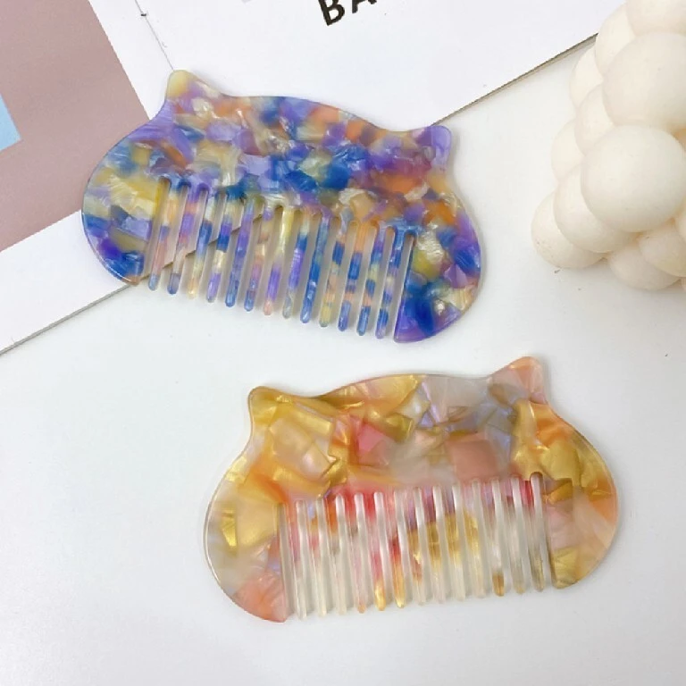 10cm 아세트산 머리 빗 한국어 만화 빗 소녀 스타일 다채로운 삽입 빗 홈 통근 간단한 머리 빗 1