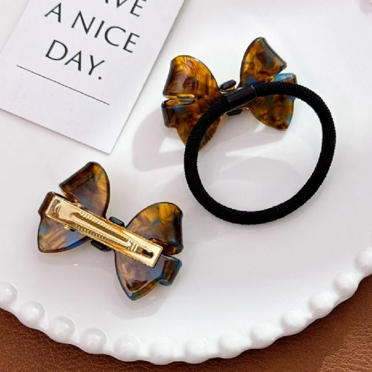 DOWELL Jewelry Vintage Vielseitige Schleife, Haarschlaufe, Haarseil, Kugelkopf, Hoher Schachtelhalm, Lederband, Essigsäure-Entenmundklammer-Haarschmuck 1
