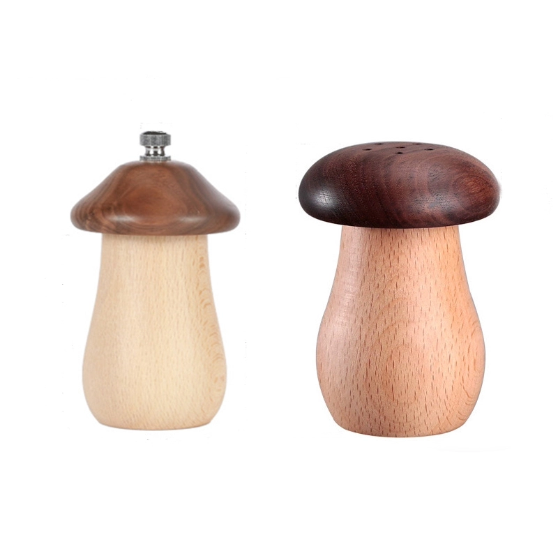 Mushroom-shaped Wooden Pepper Mill Salt Grinder Bamboo Toothpick Holders Container for Home Kitchen 1