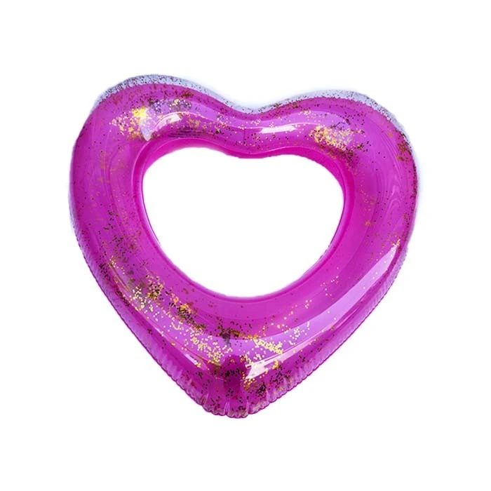Anneau de bain gonflable en PVC, modèle d'amour de cœur à paillettes OEM 1