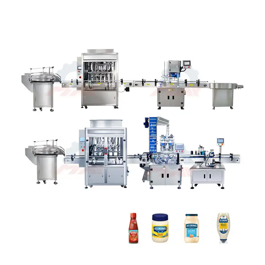 Майонез бөтөлкө май куюу линиясы / Tomato Sauce Mayonnaise Mayonnaise Mayonnaise Mayning Labeling жана мөөр басуу машинасы 1