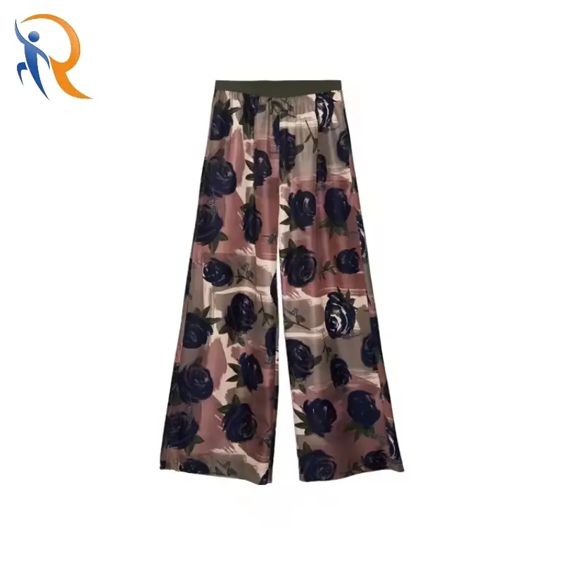 Autumn Fashion Floral Print Elasticated Holiday Style High Waist Casual Pants 1