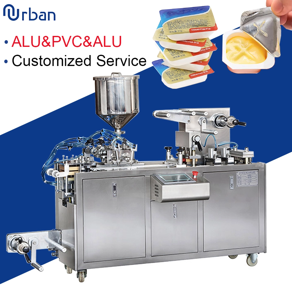 Thermoformende kleine Butter-Käse-Paste-Marmeladen-Honig-Blister-Verpackungsmaschine Flüssigkeits-Blister-Verpackungsmaschine 1