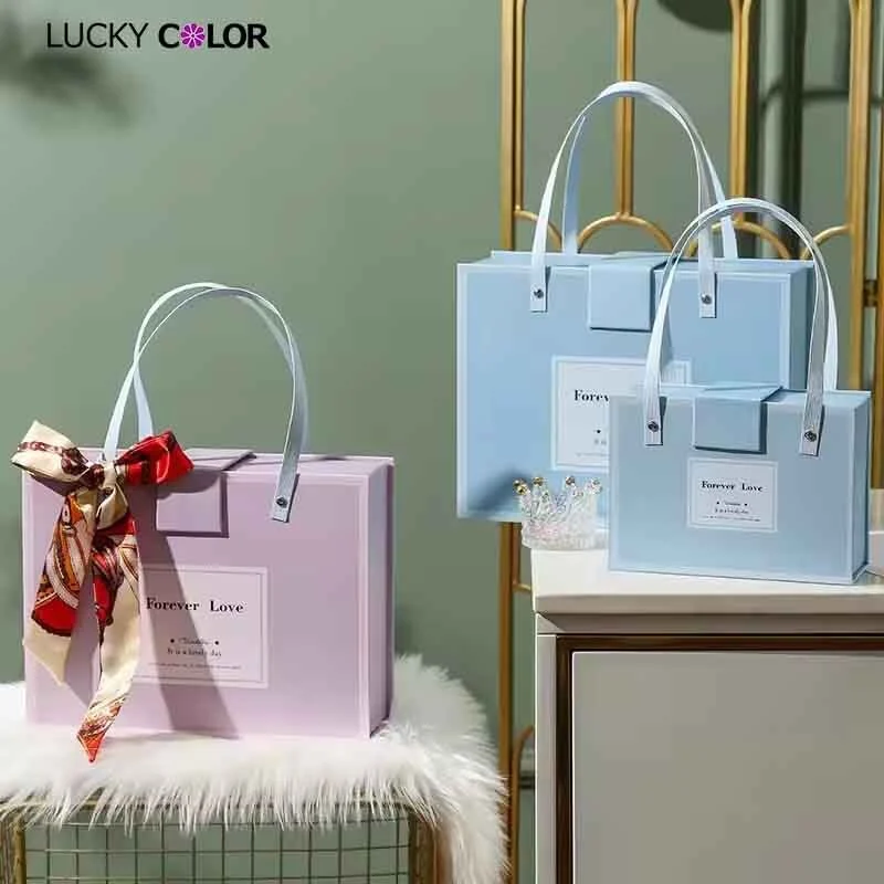 Emballage cadeau personnalisé, boîte en carton magnétique violet Cyan avec poignée, boîtes à chaussures pour vêtements d'enfants, boîtes cadeaux 1