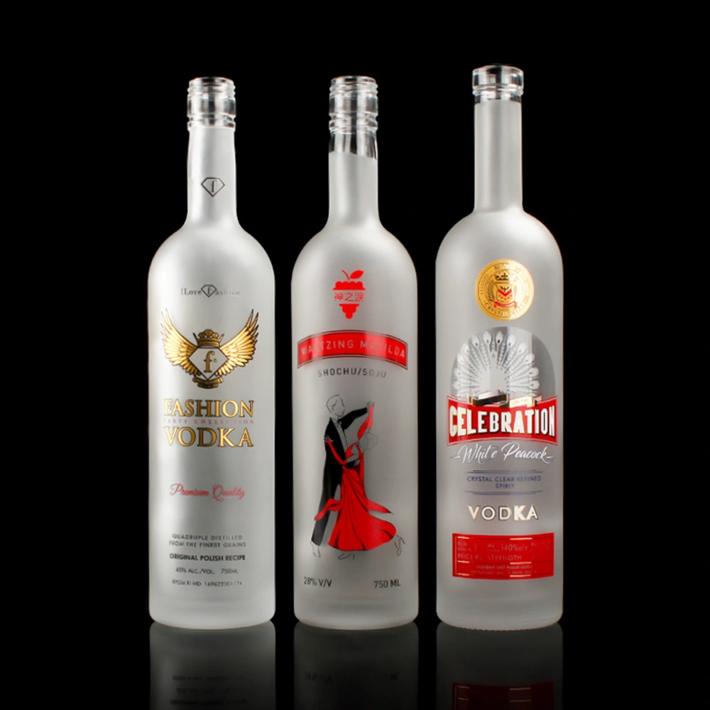 Logo in mờ cao cấp tròn rượu rum gin tequila vodka rỗng thủy tinh tùy chỉnh chai rượu 750ml 1
