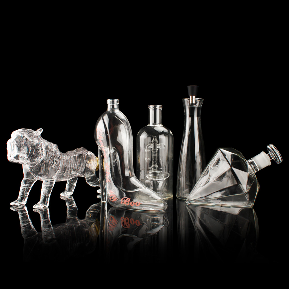 Bán buôn sang trọng hình dạng kim cương tùy chỉnh 750ml chai thủy tinh borosilicate cao 1000ml cho rượu vodka gin tequila rum whisky 1
