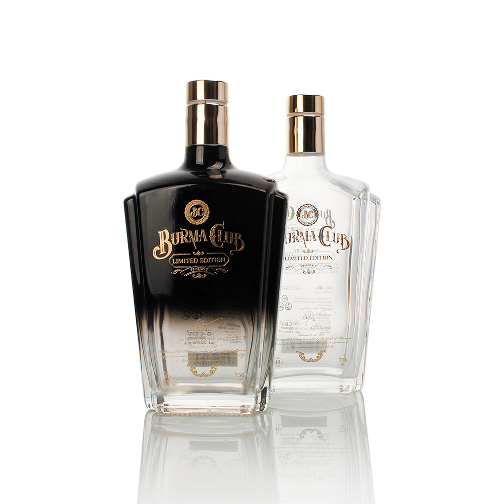 OEM frosted spraying logo printing 75cl 1L 1000ml 700ml taper liquor rum gin tequila empty vodka glass spirit bottle 750ml 1