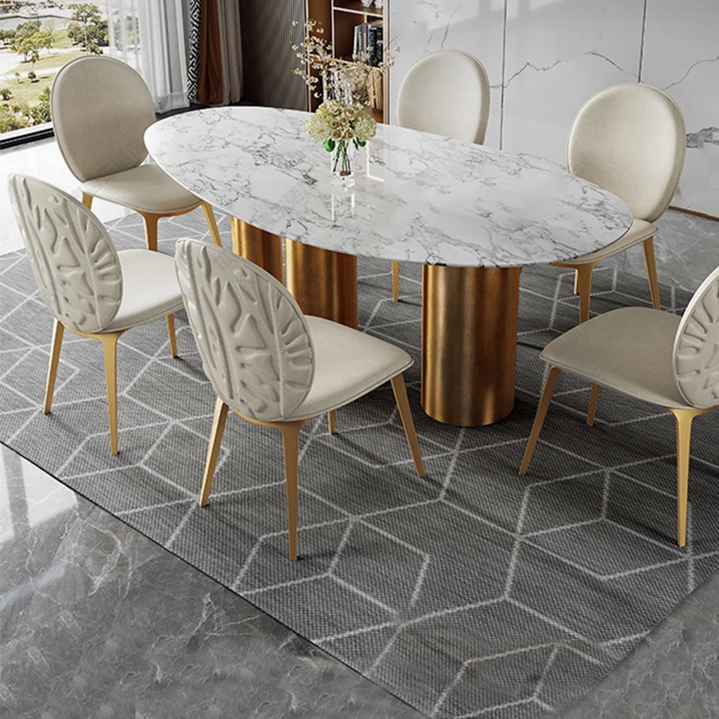 Conjunto de cadeiras de sala de jantar de luxo em hotel moderno para móveis de luxo em aço inoxidável tufado de couro restaurante cadeira de jantar 1