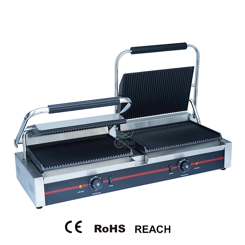 Double Cast Iron Panini Press Sandwich Grill-Top Grooved&Bottom Grooved (PG-2MA) 1