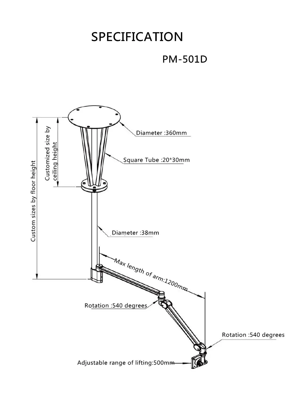 Peacemounts Patient Monitor Wall Mount Stand PM-501D Patient Monitor Wall Mount StandSupplier 4