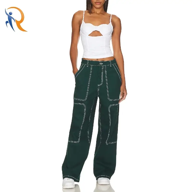 Fashion Streetwear Contrast Color Stitching Straight Wide Leg Pants 1