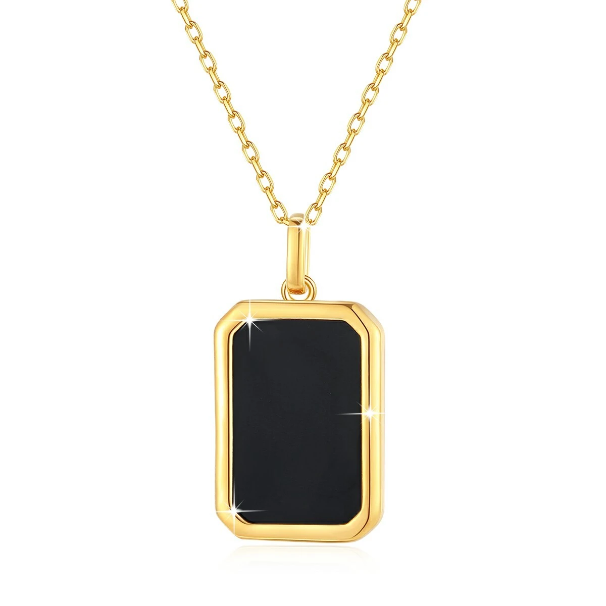 Natural Black Agate 18K Gold Pendant – Women's Friendship Gift 1