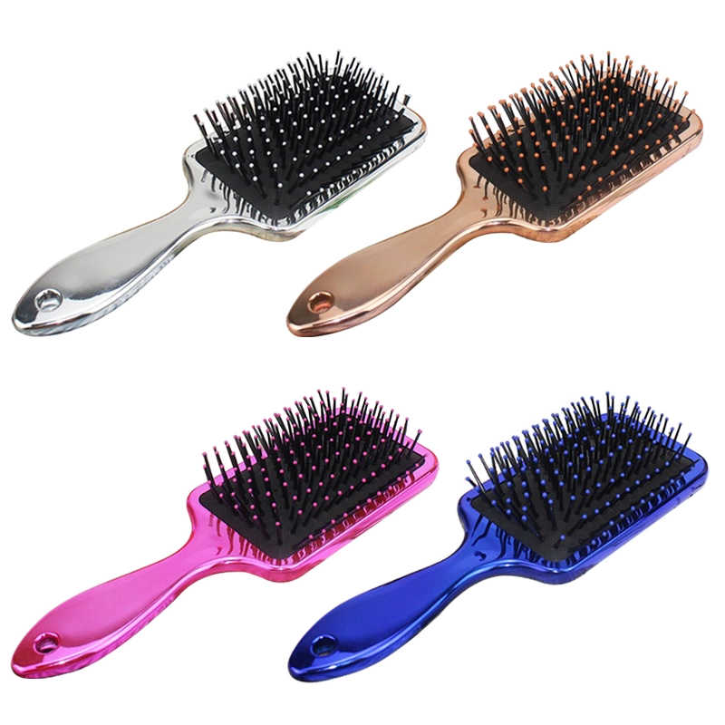 Wholesale custom logo electroplating hair care large square brush private label paddle cushion hair brush for women 1