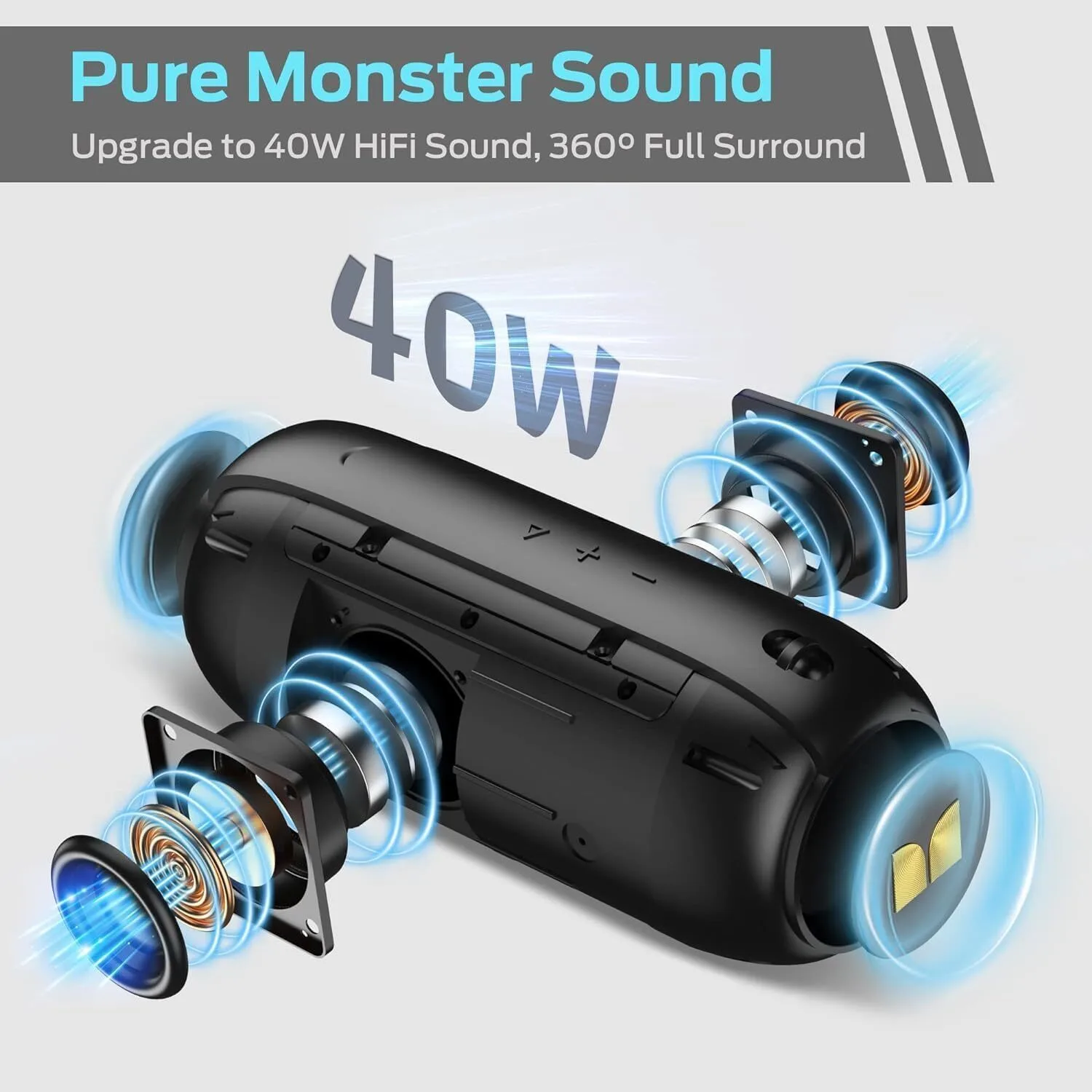 Altavoz a prueba de agua puro al aire libre IPX7 impermeable sonido de alta fidelidad altavoz barra de dientes azul altavoz de bicicleta sistema estéreo con subwoofers Monster BK-S320 1