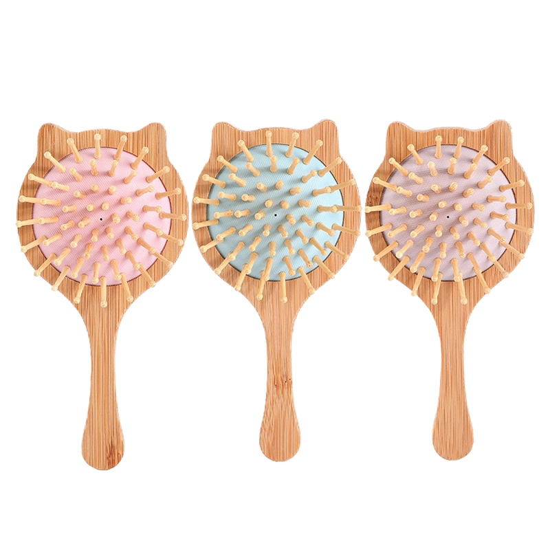 Custom Logo Natural Bamboo Paddle Air Cushion Hairbrush Detangling Massage Travel bamboo hair brush combs 1