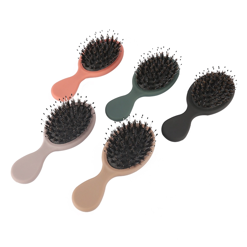 High quality custom logo small rubber handle nylon tooth boar bristle cushion hair brush 1