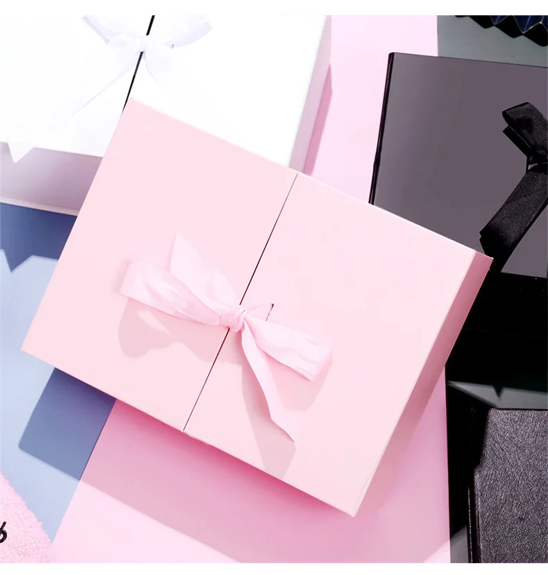 En gros chaud de luxe fait à la main Logo personnalisé en carton double porte pliant grand aimant rigide boîtes-cadeaux en papier emballage avec ruban 1