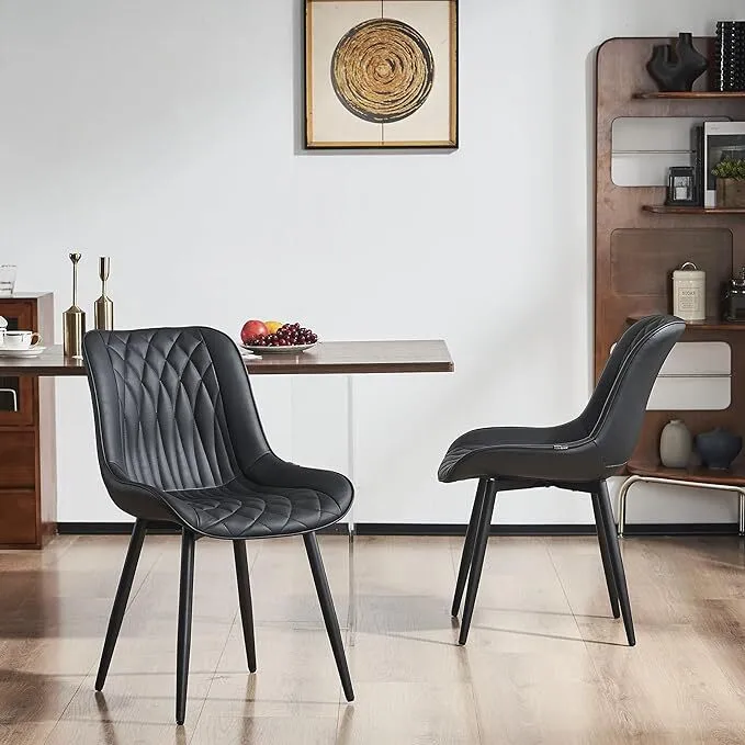 Dining Chair 2-piece set faux leather upholstered Dining Chair nga may metal legs, armless ergonomic Modern Dining chair, itom 1