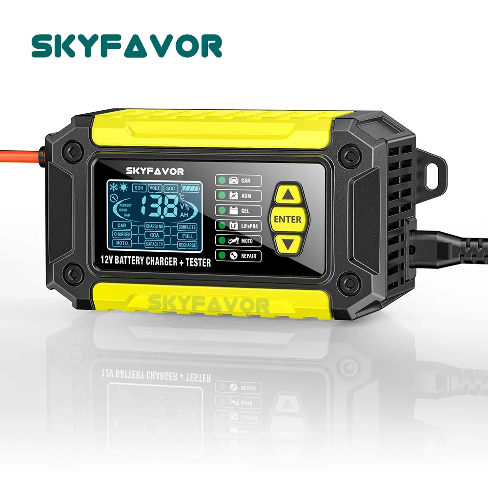 Testeur de batterie de voiture de moto 3 en un 12 V, chargeur de batterie 12 volts, chargeur automatique 12 V 6A pour gel lifepo4 agm & réparation d'impulsions 1
