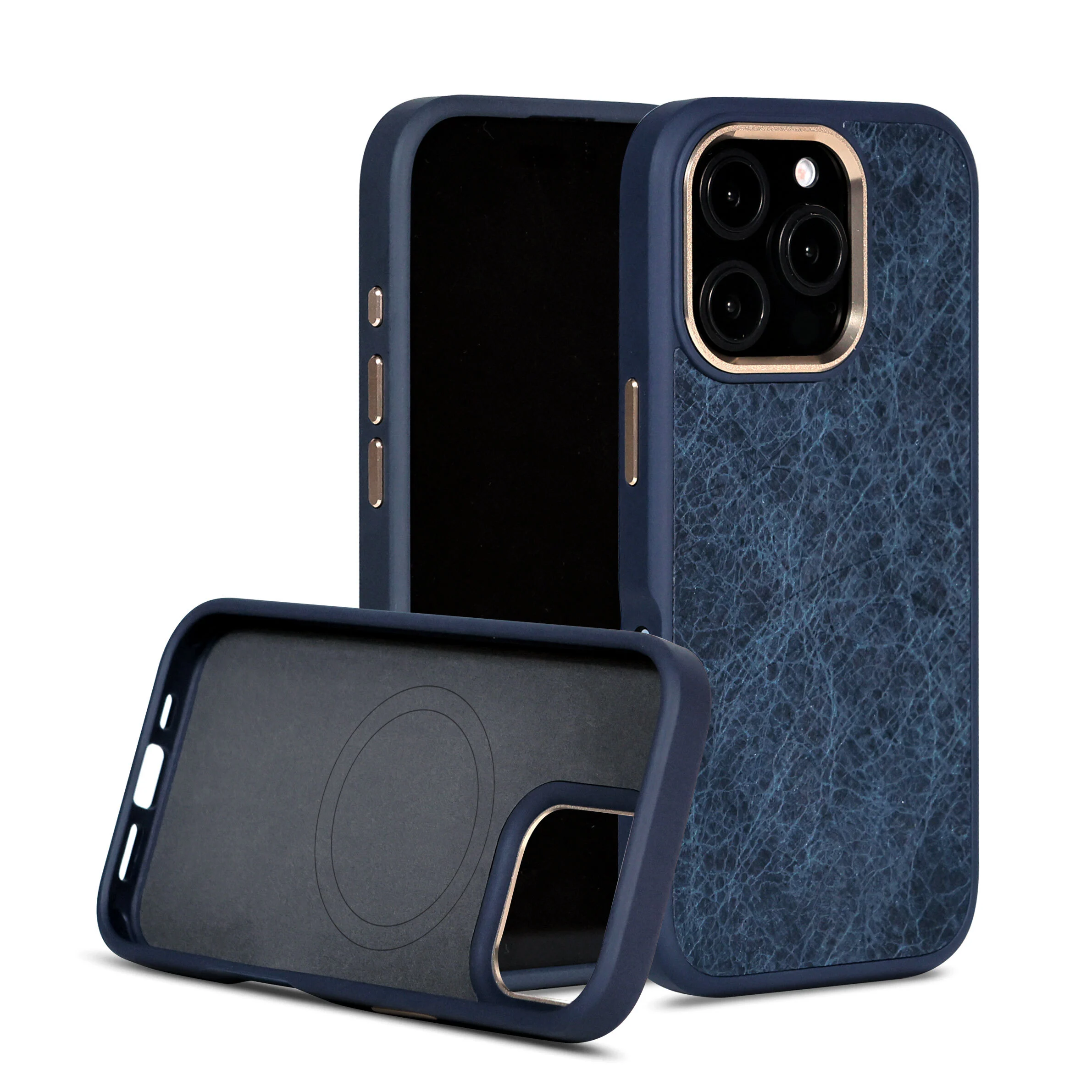 2024 New Luxury Bio Leather Mobile Phone Case with Metal Buttons for iPhone 16 16 pro 1