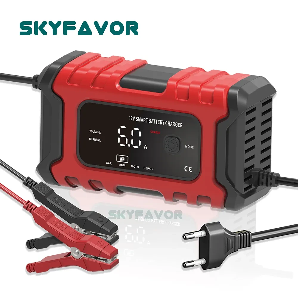 Nieuwe producten slimme acculader auto 12v auto 12 VOLT 6A puls Reparatie loodzuur onderhoudsvrije auto acculader voor 60AH 1
